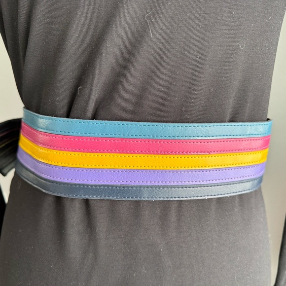 Colorful Striped Wide Faux Leather Belt main image 5